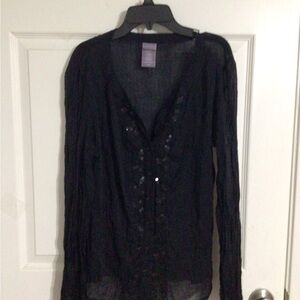 Laura Scott Black Buttoned Embellished Blouse